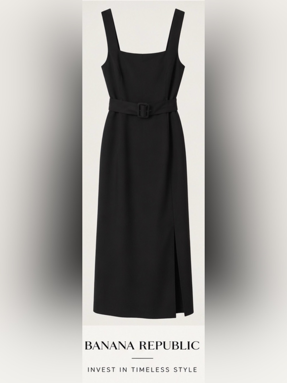 Banana Republic Black Square-Neck Belted Midi Dress